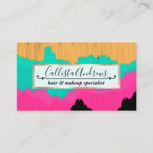 Neon Gold Pink Teal Brushstroke Colour Blocks Business Card