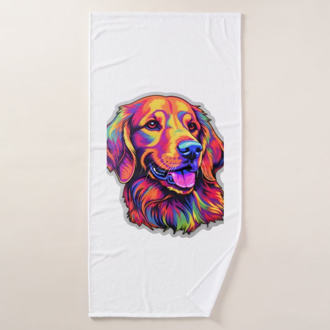 Neon Golden Retriever   Bath Towel (Bath Towel)