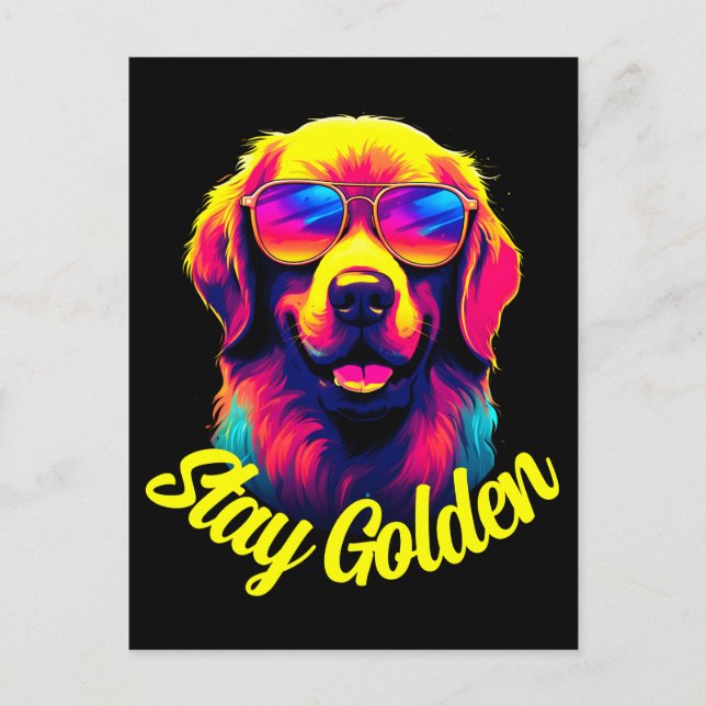 Neon Golden Retriever Postcard (Front)