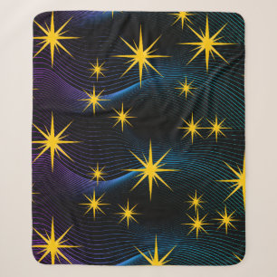 Neon Golden Stars Cosmic Wave Sherpa Blanket