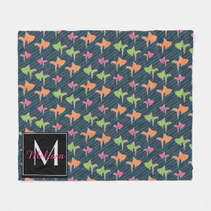 Neon Goldfish Colourful Fun Monogram Custom Name Fleece Blanket
