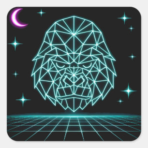 Neon Gorilla Synthwave - Retro Power Beast Square Sticker