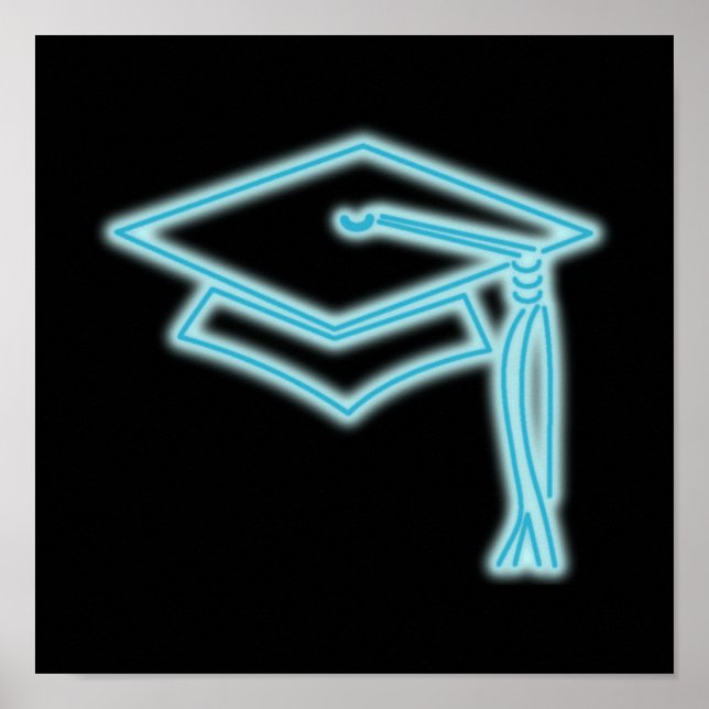 Neon Grad Cap Light Blue Poster (Front)