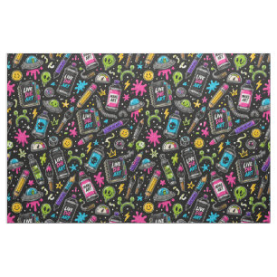 Neon Graffiti Art Supplies & Alien Chaos Pattern Fabric