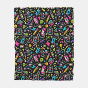 Neon Graffiti Art Supplies & Alien Chaos Pattern Fleece Blanket