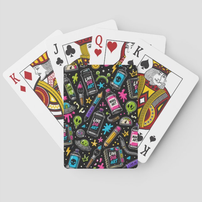 Neon Graffiti Art Supplies & Alien Chaos Pattern Playing Cards (Back)