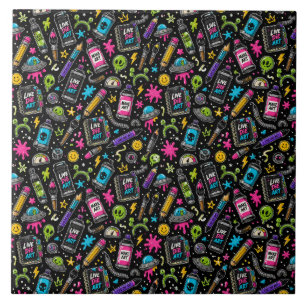 Neon Graffiti Art Supplies & Alien Chaos Pattern Tile