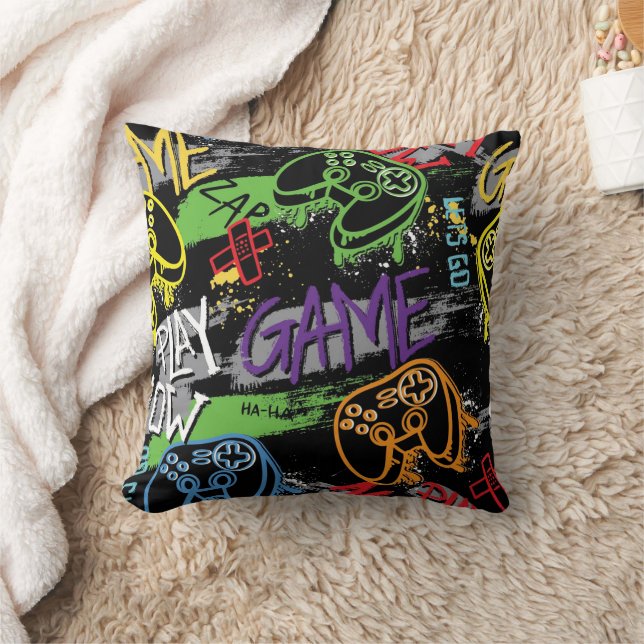 Neon Graffiti Gaming Pattern Cushion (Blanket)