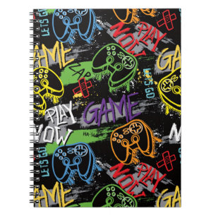 Neon Graffiti Gaming Pattern Notebook