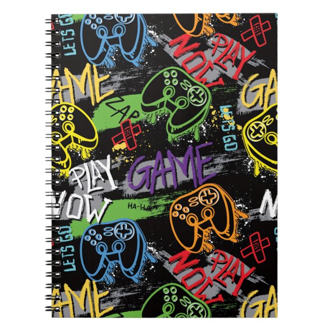 Neon Graffiti Gaming Pattern Notebook (Front)