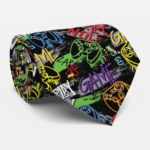 Neon Graffiti Gaming Pattern Tie