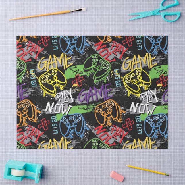 Neon Graffiti Gaming Pattern Tissue Paper (Craft)