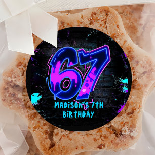 Neon Graffiti Six Seven 7th Birthday Sticker