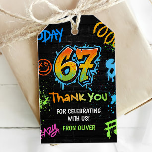 Neon Graffiti Six Seven Kids 7th Birthday Party Gift Tags