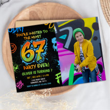 Neon Graffiti Six Seven Kids 7th Birthday Photo