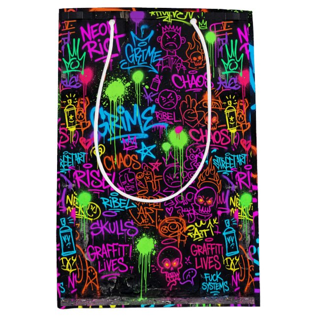 Neon Graffiti Street Art Collage Pattern Medium Gift Bag (Front)