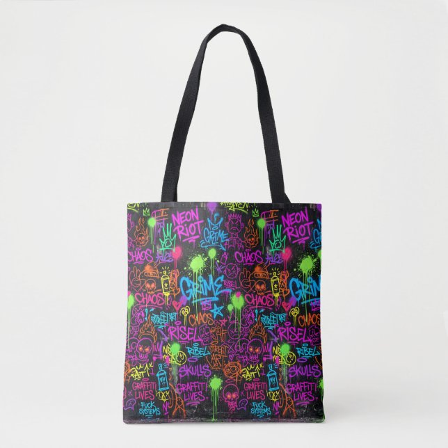 Neon Graffiti Street Art Collage Pattern Tote Bag (Front)