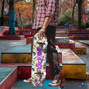 Neon Graffiti with Purple 'Live to Ride' Motto Skateboard