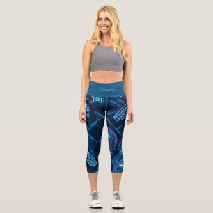 Neon Greek Goddess Activewear Futuristic Athena Capri Leggings