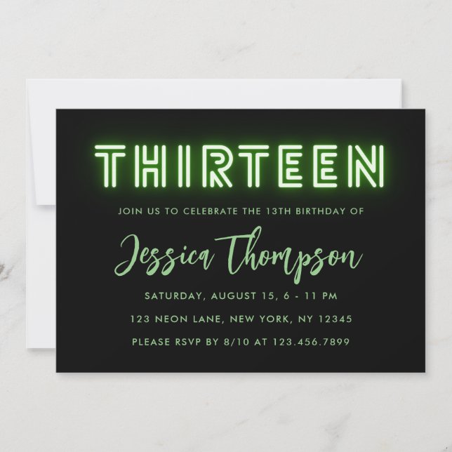 Neon Green 13th Birthday Invitation (Front)