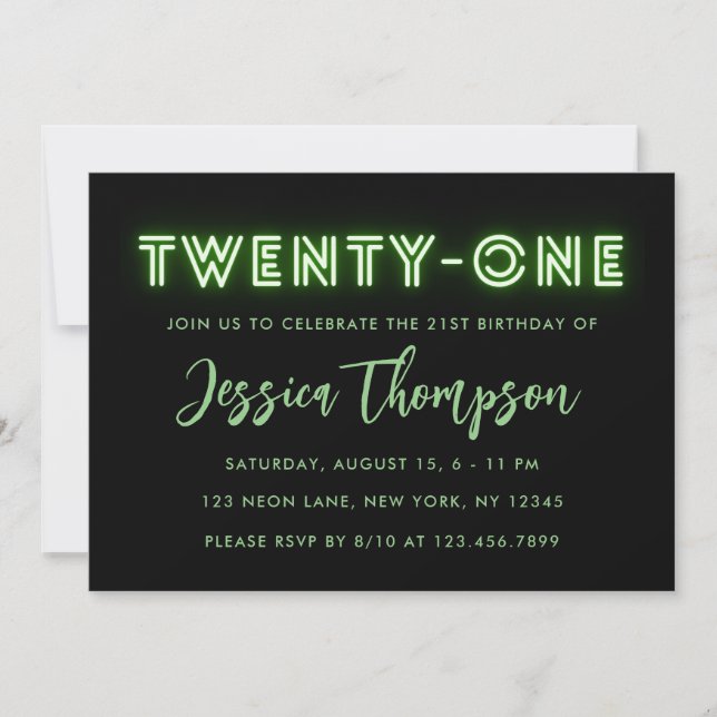 Neon Green 21st Birthday Invitation (Front)