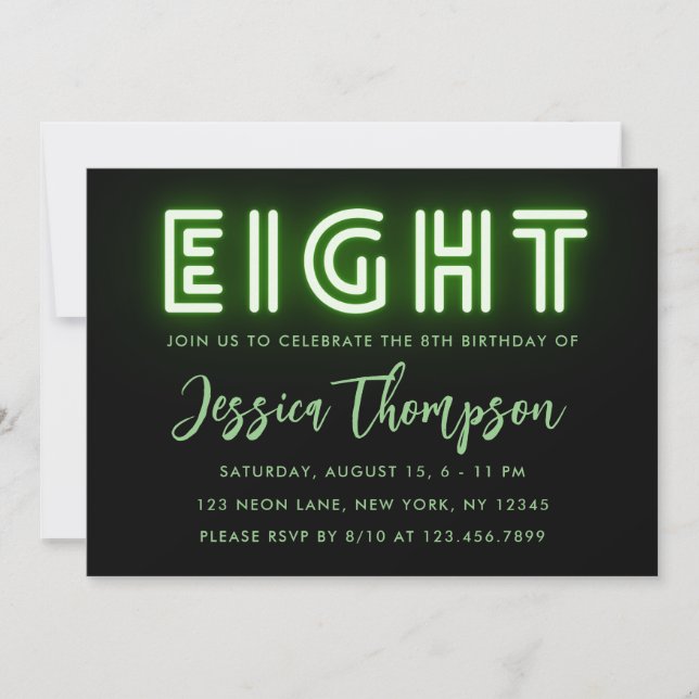 Neon Green 8th Birthday Invitation (Front)