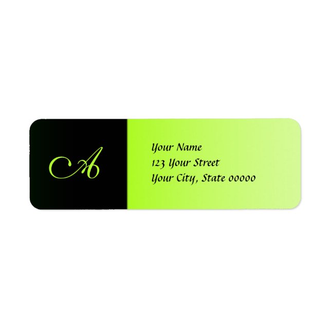 Neon Green and Black Monogram Address Labels (Front)