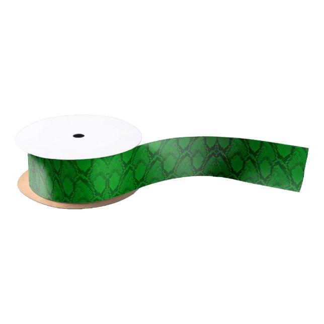 Neon Green and Black Snake Skin Reptile Scales Satin Ribbon (Spool)