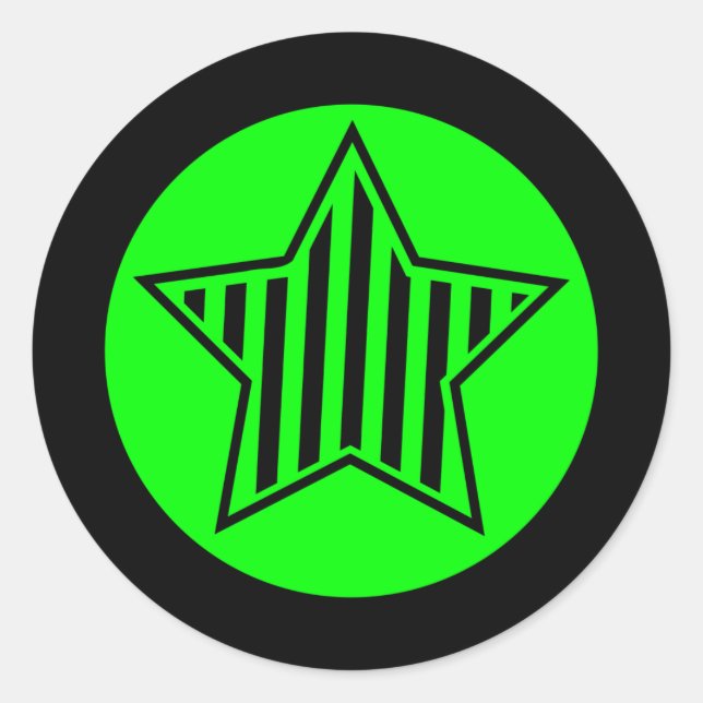 Neon Green and Black Star Round Sticker (Front)