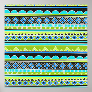 Neon Green and blue tribal pattern Poster