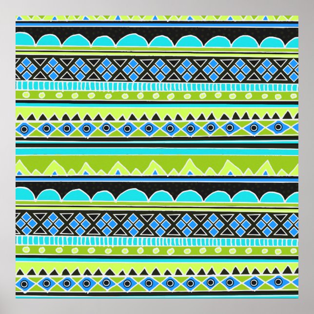 Neon Green and blue tribal pattern Poster (Front)