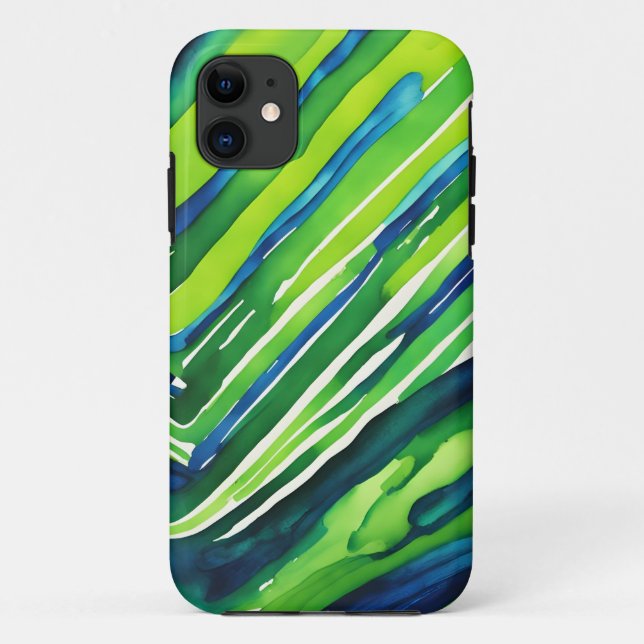 Neon Green and Dark Blue Stripes Art Case-Mate iPhone Case (Back)