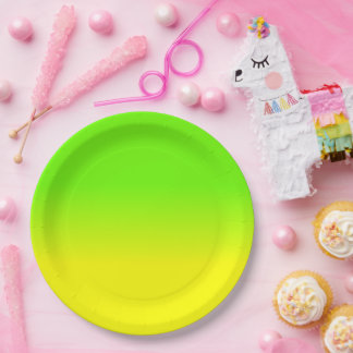 Neon Green and Neon Yellow Ombré  Shade Color Fade Paper Plate