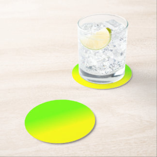 Neon Green and Neon Yellow Ombré  Shade Color Fade Round Paper Coaster