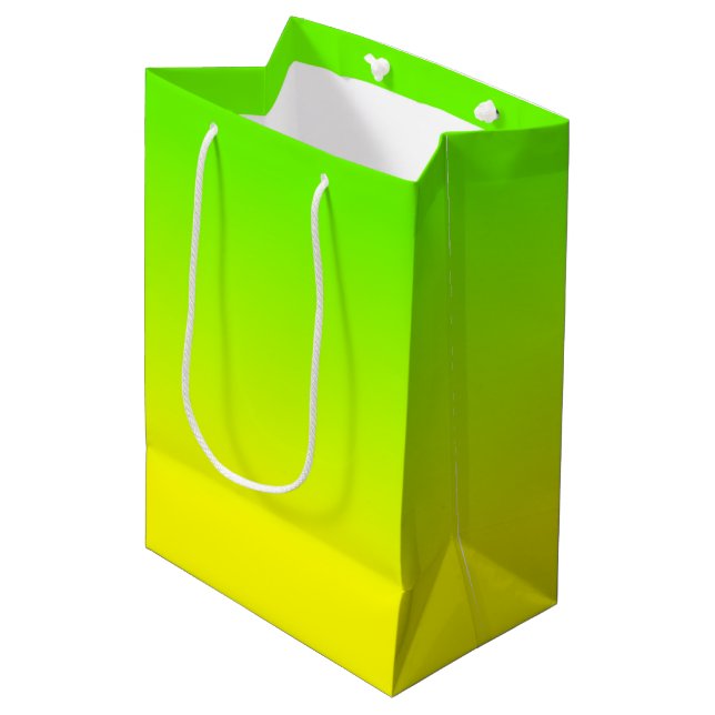 Neon Green and Neon Yellow Ombré  Shade Colour Medium Gift Bag (Front Angled)
