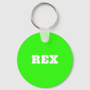 Neon Green and White Modern Name Pet Key Ring