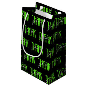 neon green and white thank you small gift bag
