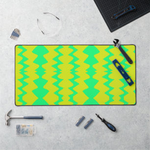 Neon green and yellow zigzag pattern desk mat