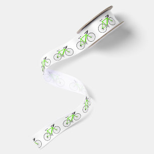Neon Green Bicycles on White Satin Ribbon