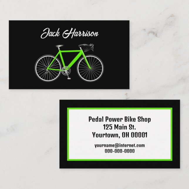 Neon Green Bike On Black Business Card (Front/Back)