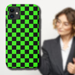 Neon Green Black Chequered Chequerboard Vintage Case-Mate iPhone Case<br><div class="desc">Neon Green and Black Chequered Chequerboard | Vintage | Classic | Trendy | Stylish | Fashion | Minimal</div>