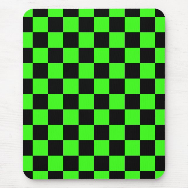 Neon Green Black Chequered Chequerboard Vintage Mouse Pad (Front)