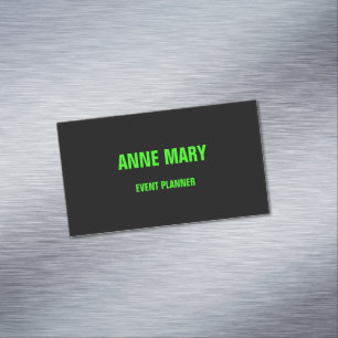 Neon Green Black Custom Color Wedding Event Modern Magnetic Business Card