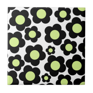 Neon Green Black Flower Tile