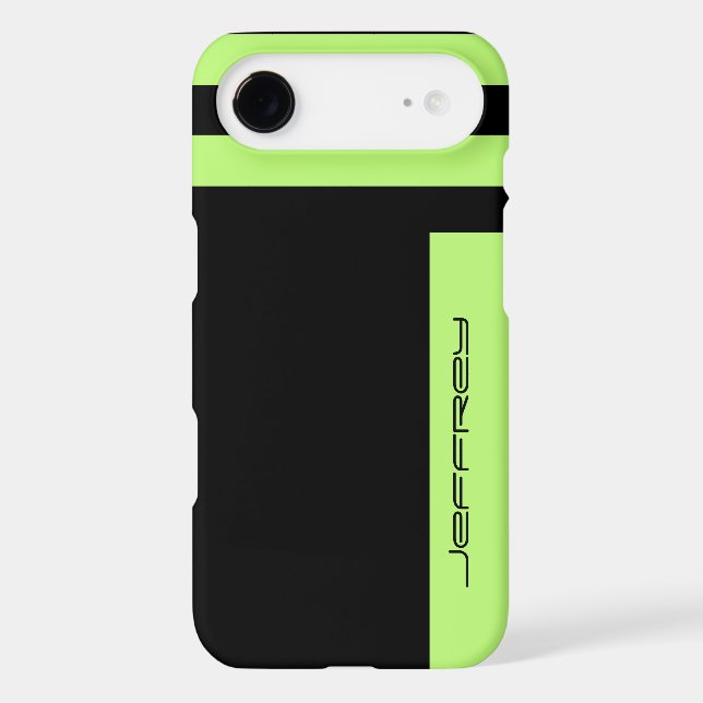 Neon Green & Black, Name, Minimalist Stripe Case-Mate iPhone Case (Back)