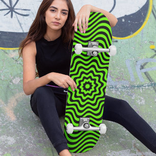 Neon Green Black Pattern Optical Illusion Custom Skateboard
