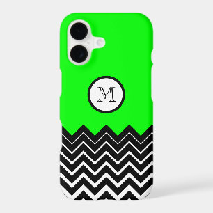 Neon Green Black White Chevron Zigzag Monogram