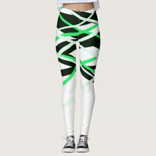 Neon Green Black White Stripes Geometric Leggings