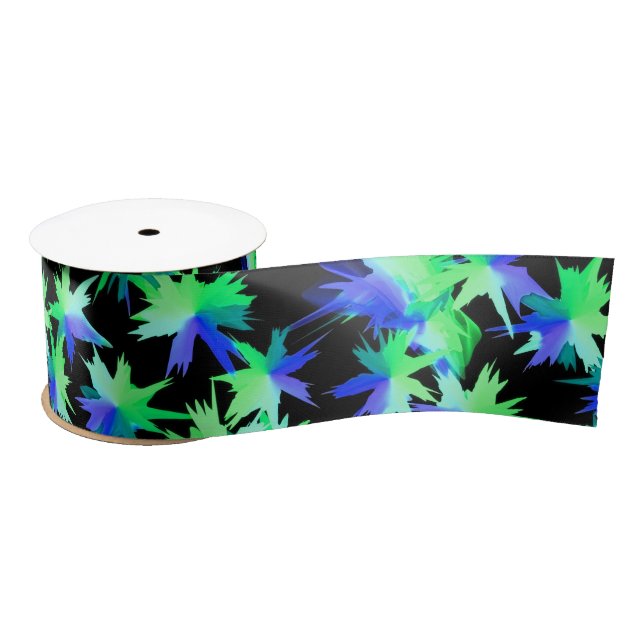Neon Green & Blue Abstract Pattern  Satin Ribbon (Spool)