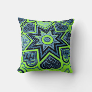 'Neon Green & Blue Love' Throw Pillow
